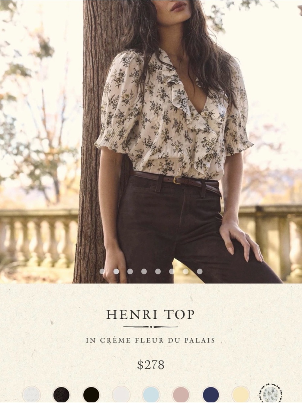 NWT Doen Henri Ruffled V-Neck Blouse in Crème Floral